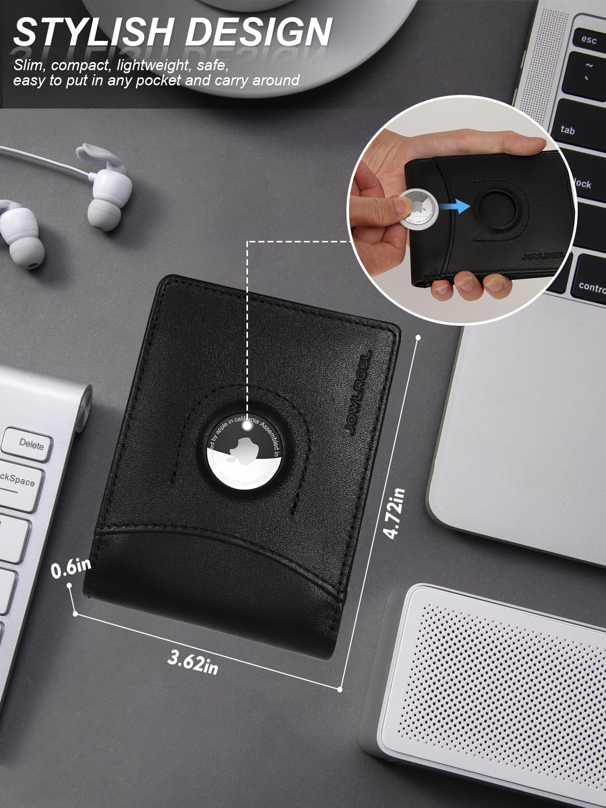Jowlroel AirTag Wallet for Men - RFID Blocking, 2 ID Window, 12 Card Holders, 2 Bill Dividers, Top Grain Leather Bifold Wallet with AirTag Holder - Stylish Gift Box