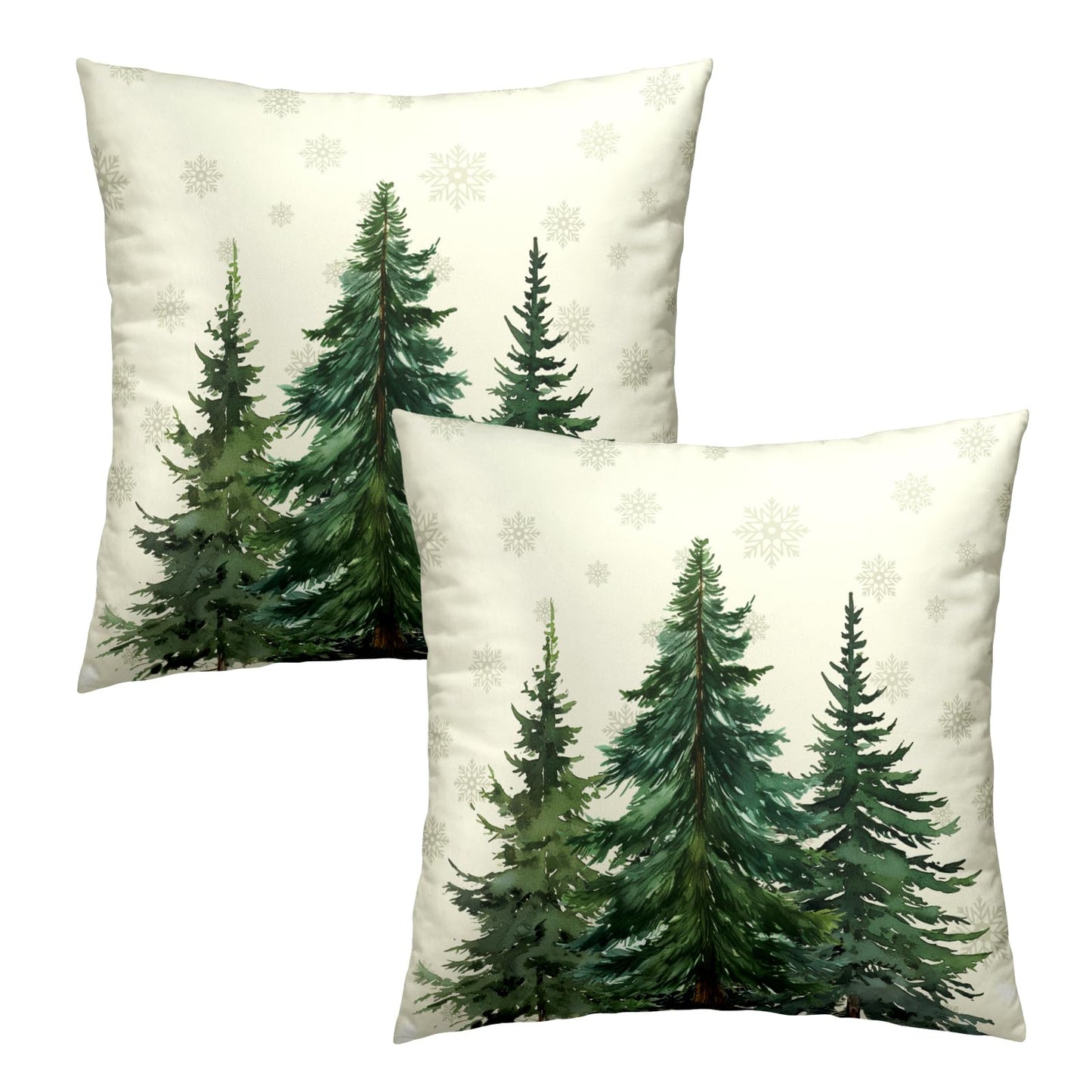 Green Christmas Tree Pillow Covers 16x16 In, Winter Nature Birch Forest Snowflake Throw Pillows Cover Farmhouse Decorative Pillow Case for Couch Bed Sofa Outdoor Patio Decor