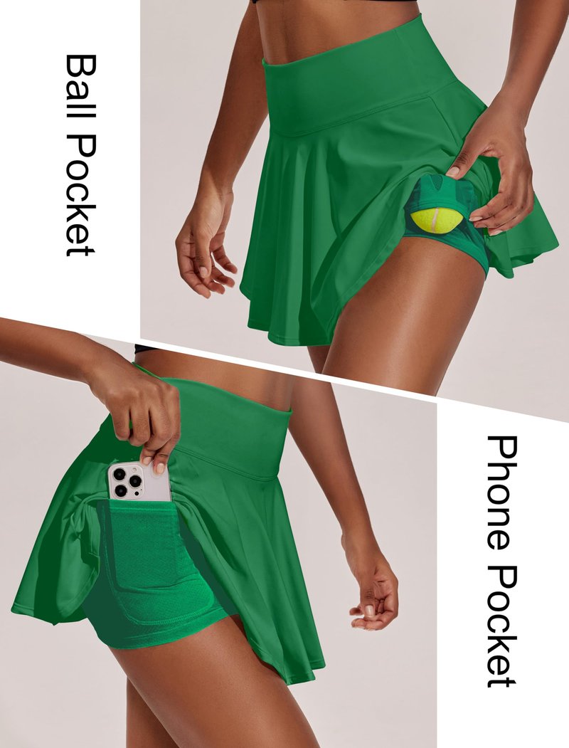 PINSPARK Golf Skirts for Women Pleated Tennis Skirt with Inner Shorts Mini Athletic Skort with 2 Pockets, Green Small