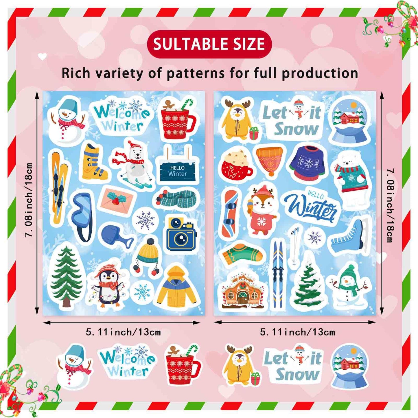 564 PCS Winter Stickers for Kids, Hello Winter Theme Stickers with Christmas Tree Snowman Snowflake Penguin, Winter Holiday Stickers for Gifts Christmas Party Favors