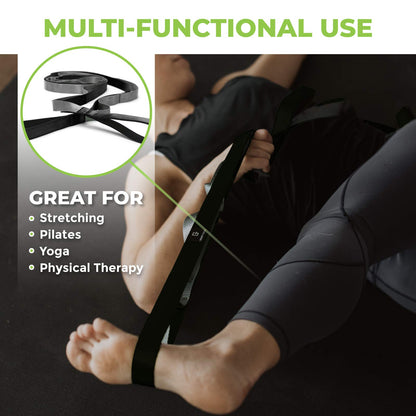 Gradient Fitness Stretching Strap for Physical Therapy, 12 Multi-Loop Stretch Strap 1" W x 8' L, Neoprene Handles, Physical Therapy Equipment, Yoga Straps for Stretching, Leg Stretcher (Black)