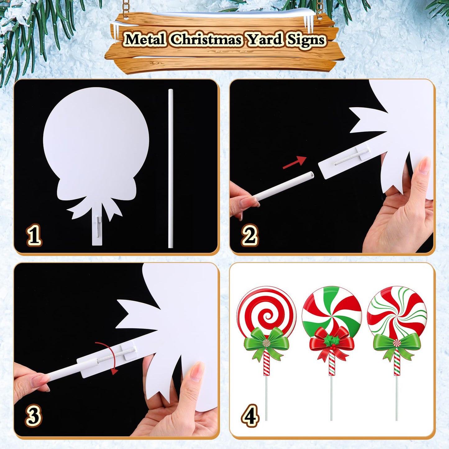 Drydiet 3 Pack Metal Christmas Yard Signs Decor Xmas Yard Stakes Outdoor with Stakes for Holiday Outdoor Garden Lawn Pathway Decoration(Candy)