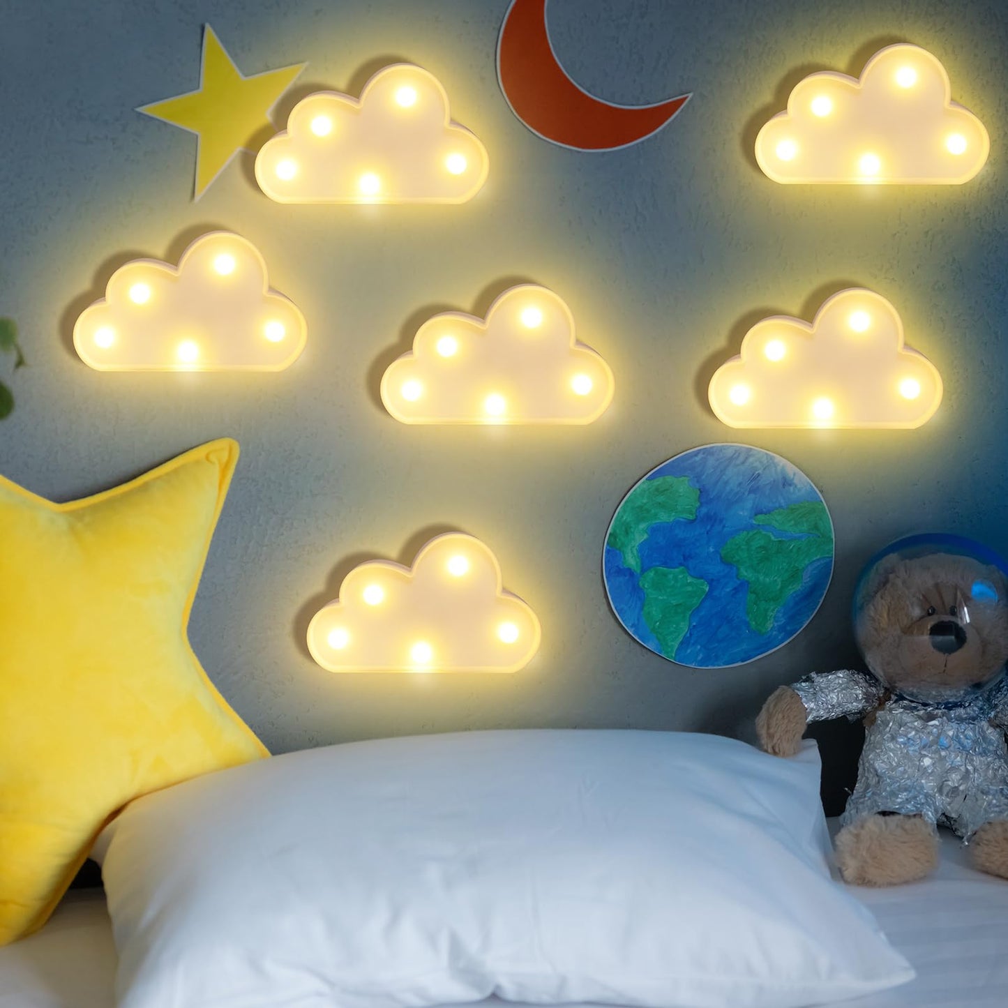 clothmile 6 Pcs LED Cloud Night Light Can Be Hung On The Wall Kids Room Room Light, Suitable for Birthday Party Holiday Decoration Baby Room Nursery Decoration (Clound-6pcs)