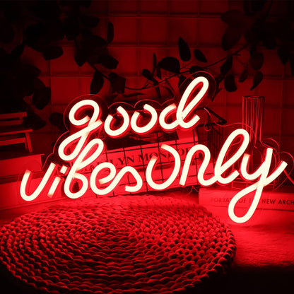 JFLLamp Good Vibes Only Neon Signs for Wall Decor Neon Lights Led Signs Suitable for Living Beer Bar Game Room Hotel Birthday Party Restaurant Christmas Unique Gift for Lover, 16.5 * 10 Inch(Blue)