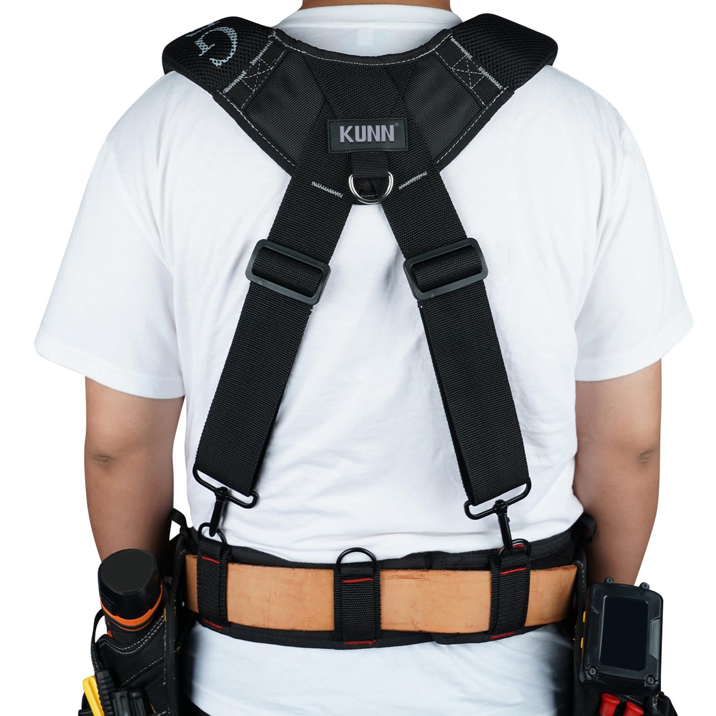 KUNN Tool Belt Suspenders Padded Construction Belt Harness with Gel Shoulder Strap Detachable Phone Holder,4 Tool Belt Loops