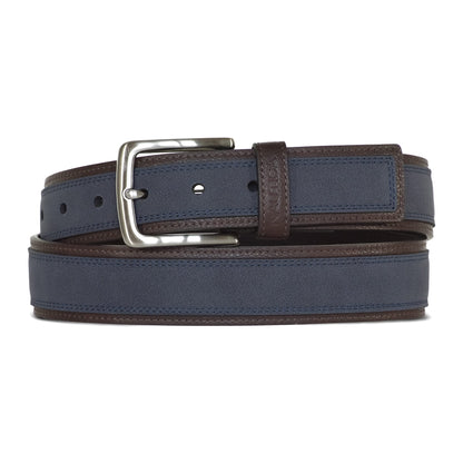 Nautica Men's Casual Leather Belt | Everyday | Classic | Pants | Jeans | Khakis | Chinos | Metal Buckle, Casual Overlay - Navy, 44 Inches