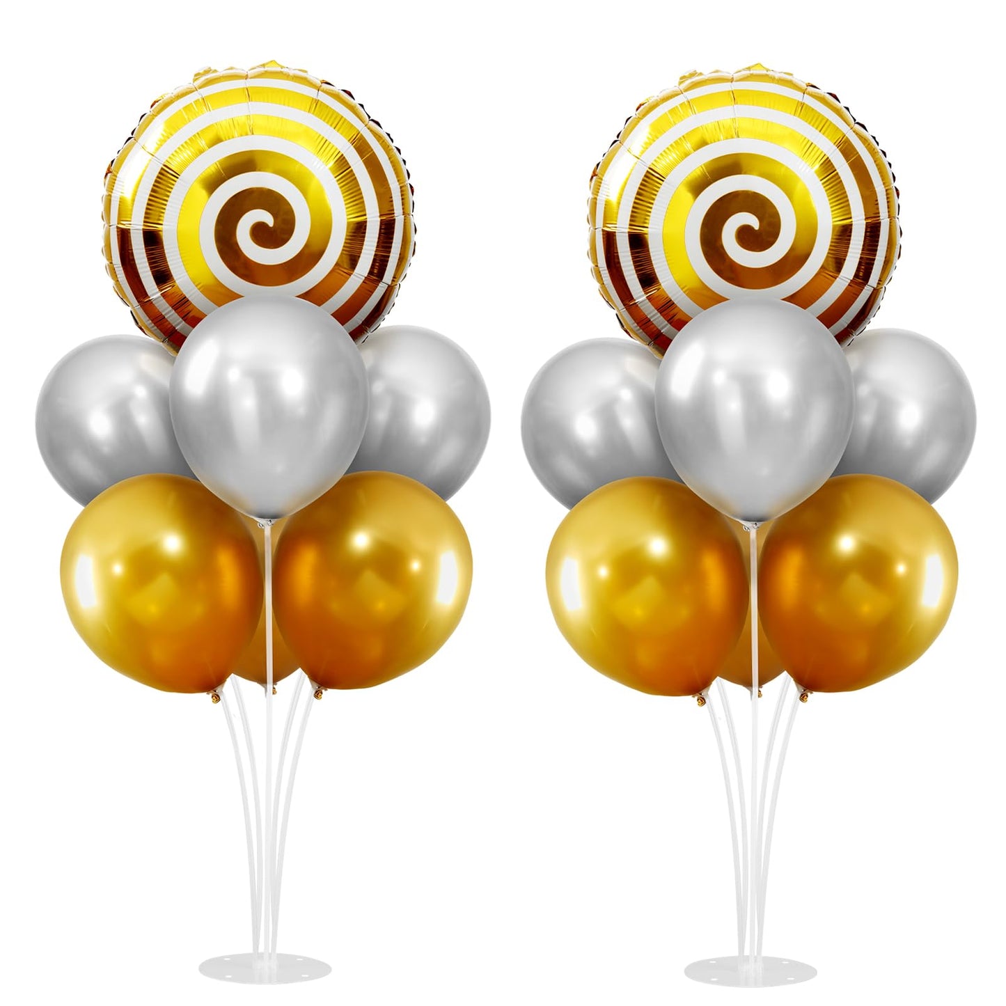 Candyland Party Decorations, Sweet Candy Balloon Stand kit 2 Sets Balloon Centerpieces for Table, Mylar Foil Round Lollipop Balloons for Candy land Birthday Party, Candies Shop, Home Decoration-Gold