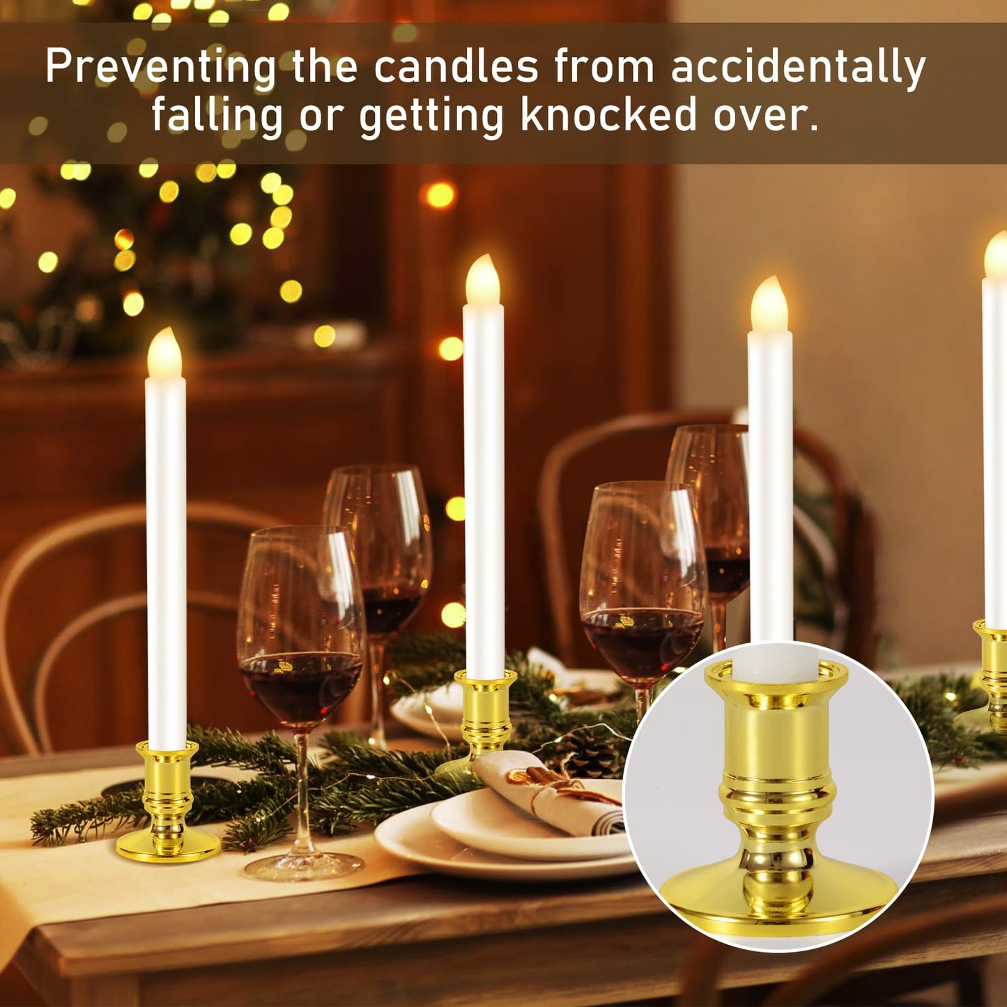 Qmioti 12 Pack Christmas Window Candles, Battery Operated Window Candles with Timer Remote, LED Window Candle with Candle Holders Suction Cups for Christmas Decorations, Gold
