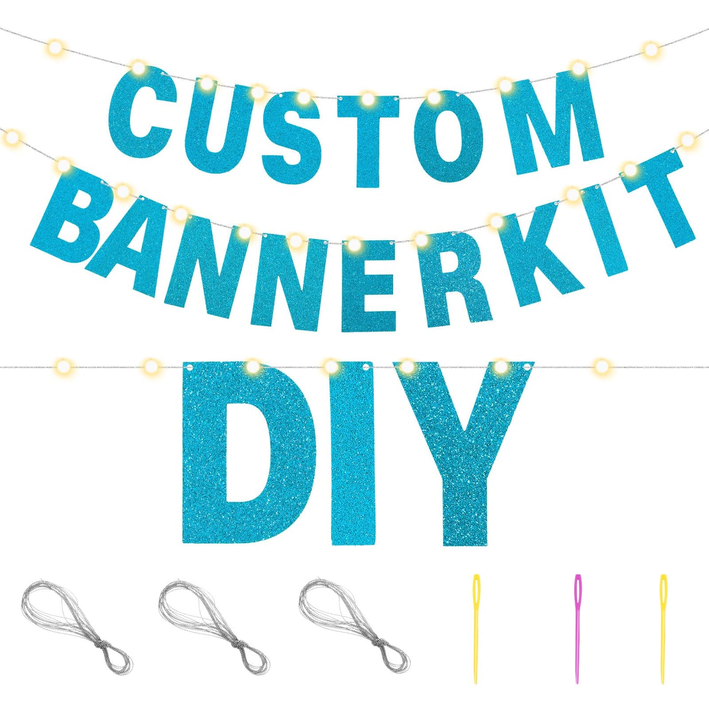 TaoBary 112 Pcs DIY Letter Kit Glitter Customizable Banner Letters Include 107 Letters and Numbers 3 Rope and 2 Needles for Birthday Halloween Christmas Wedding Valentine Party Decor(Baby Blue)