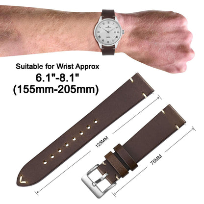 ANNEFIT Quick Release Watch Bands, Italian Vintage Leather Replacement Strap for Men and Women, Band Width 19mm (Dark Brown)