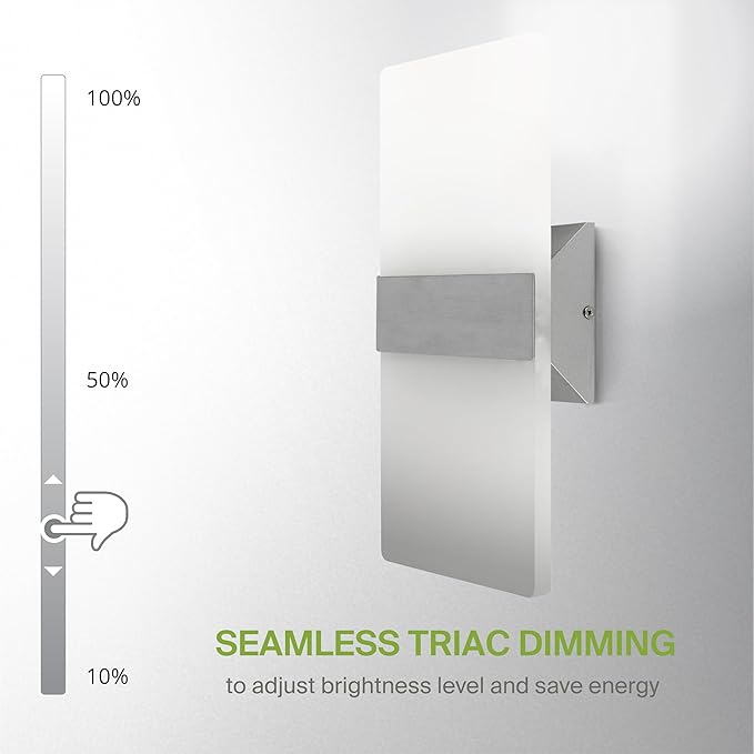ASD 14 Inch LED Indoor Wall Sconce - Modern Interior 24W 120V 2700K-5000K Adjustable Dimmable Wall Mounted Light Fixtures, Acrylic Glass Wall Lights for Stairway, Hallway - ETL, Brushed Nickel 2 Pack