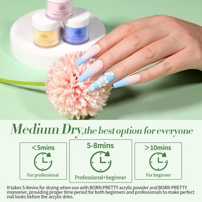 BORN PRETTY Acrylic Nail Kit - Acrylic Powder (Clear, White, Pink) & Liquid Set with Nail Forms, Brush Pen, File & Glass Container - Beginner Friendly