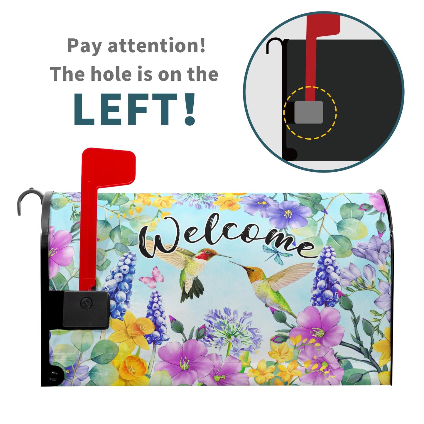 Spring Summer Flowers Mailbox Covers Magnetic Large Size 25x21 Inch Cherry Blossom Mailbox Cover Spring Hummingbird Mailbox Wraps Post Letter Box Cover Decoration for Outdoor Garden Home Yard Outside