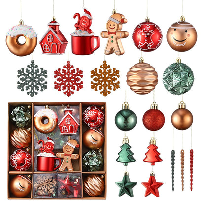 Gingerbread Man Christmas Tree Ball Ornaments Set - 72 ct Red Green Copper Gold Plastic Shatterproof Hanging Ornaments for Xmas Tree Indoor Outdoor Holiday Party Decorations
