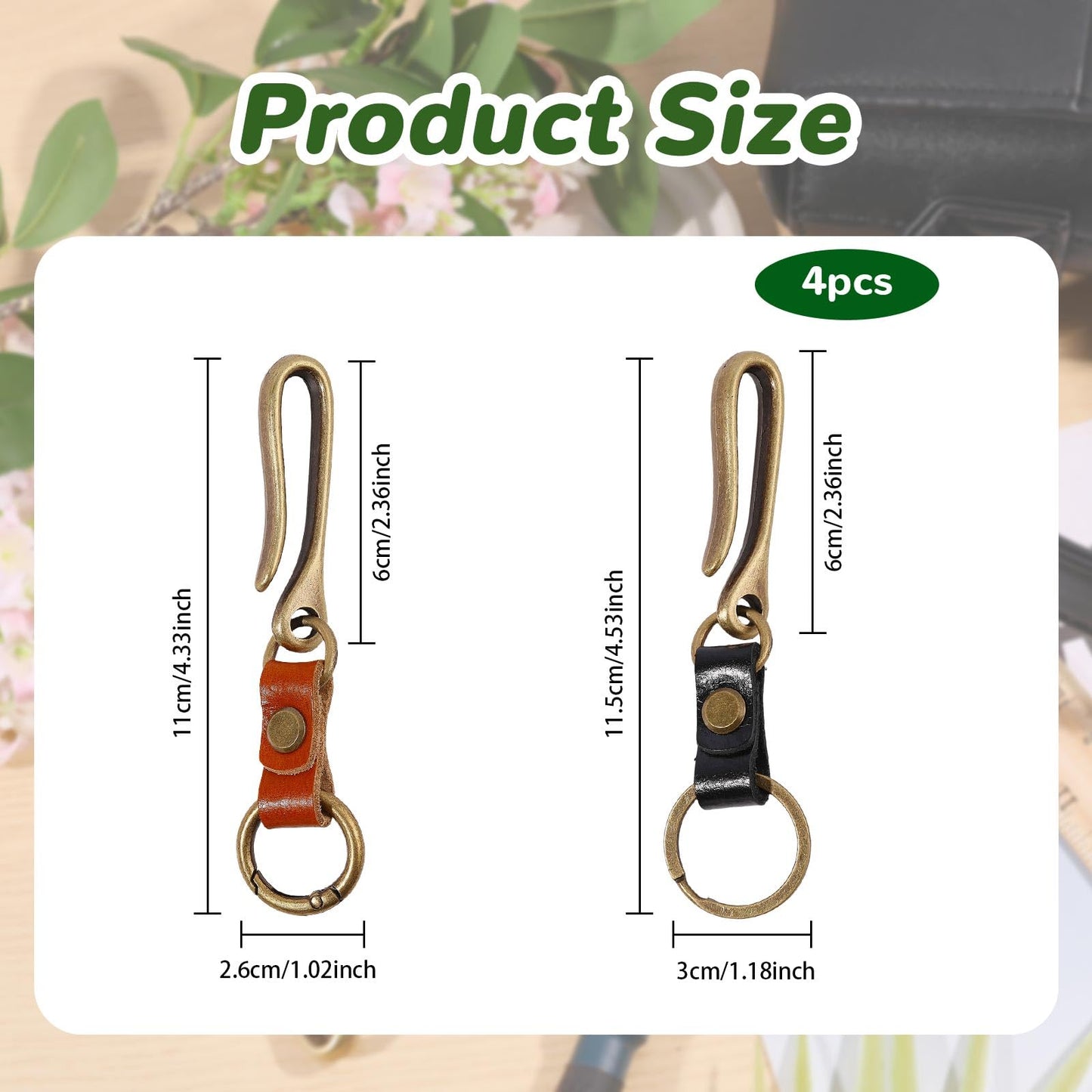 FREEBLOSS 4pcs Fish Hook Keychain Retro Leather Alloy Keyring U Shaped Keychain Mini Keychain for Women Men Handbags Backpacks Accessories, 2 Colors