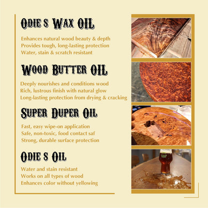 Odie’s Universal Finish Kit: 4-in-1 Bundle (9 oz) - Includes Odie’s Oil, Super Duper Oil, Wood Butter & Wax. Naturally Protect & Beautify Wood, Metal, Leather, Plastic & More