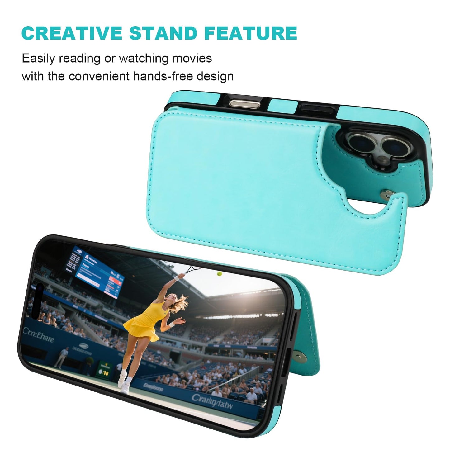ONETOP Compatible with iPhone 17 Wallet Case with Card Holder, PU Leather Kickstand Card Slots Case, Double Magnetic Clasp and Durable Shockproof Cover 6.1 Inch (Light Blue)