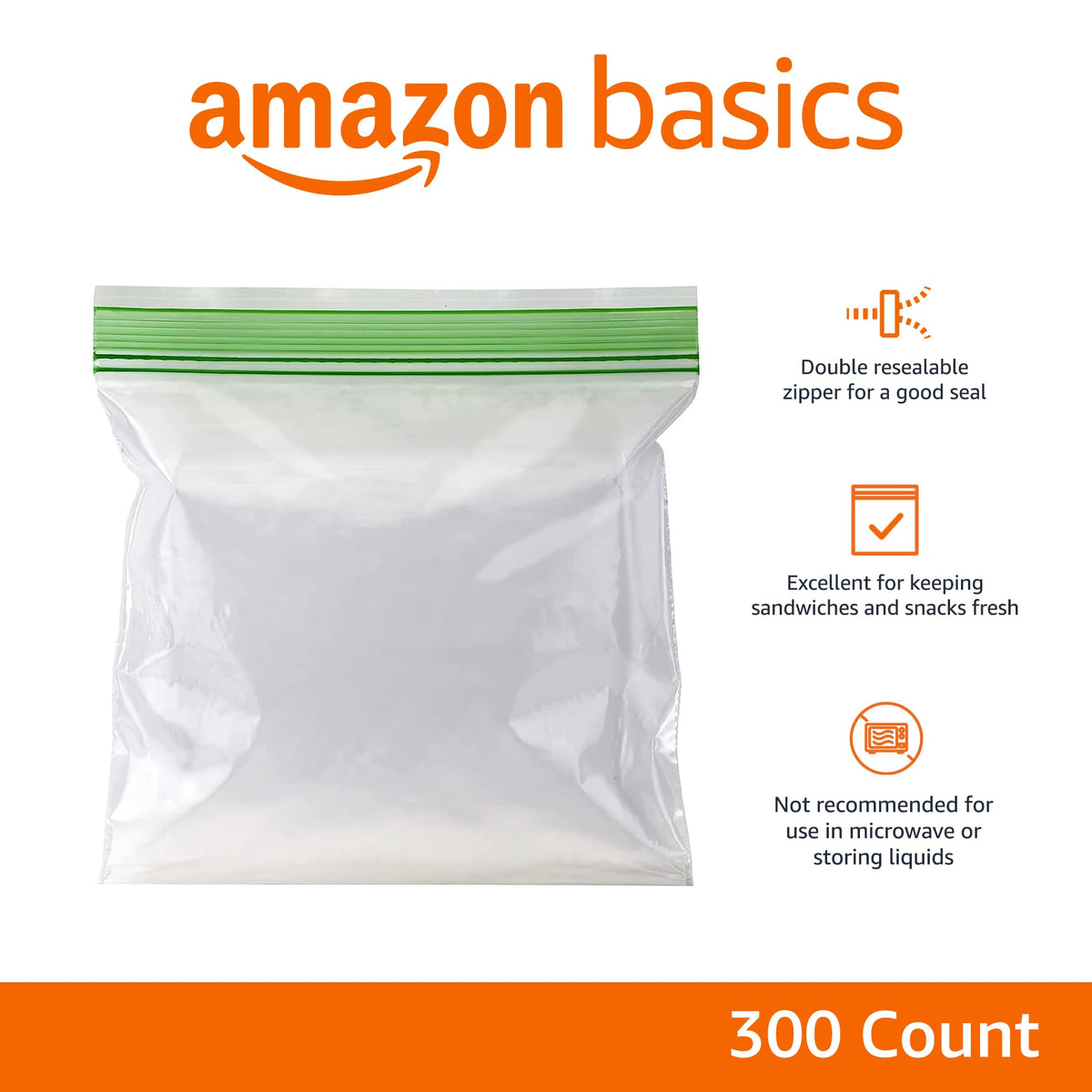 Amazon Basics Sandwich Storage Bags, 300 Count (Previously Solimo)