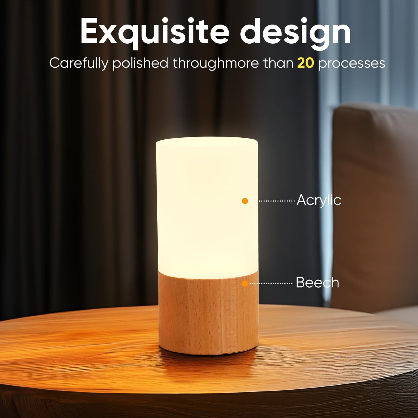 YIEONSHION Creative Wooden LED Desk Lamp, Dimmable Bedside Night Light for Bedroom, Warm Ambient Lighting Table Lamp, Modern Home Décor Accent Light, Unique Housewarming Gift