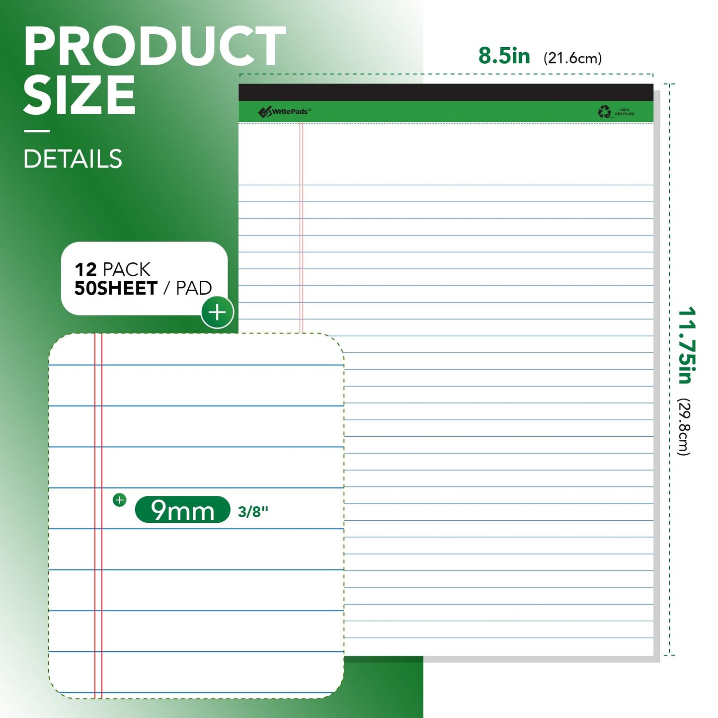 KAISA Legal Note pads 8.5 x 11，12pads 600 Sheets note pads Writing Pads Recycled Paper, Wide Ruled Perforated 50 sheets Premium Thick Paper Hard Back Notepads 8-1/2"x 11-3/4" Writing Tablet Canary For Office Supplies (Pack of 12pc)