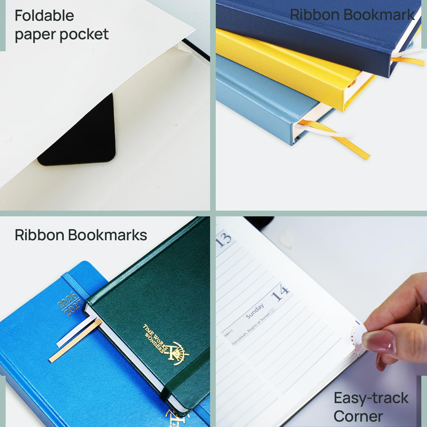 POPRUN 2026-2027 Daily Planner One Page Per Day (Medium - 5.75" x 8.5") - Academic Calendar Book(July 2026 - June 2027), 2026 Day Appointment Book with Pen Holder, Hardcover - Pacific Green