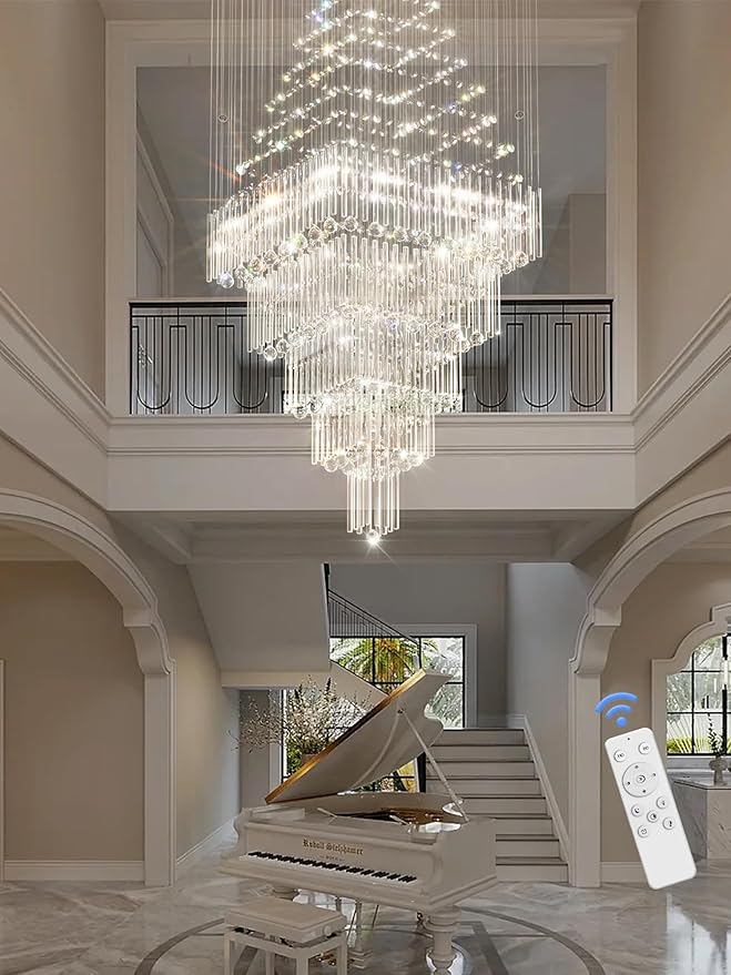 Flashing God D40''X H100'' Large Chandeliers for High Ceilings Crystal Raindrop Chandeliers 5 Tiers Chandelier Big Pendant Light Fixture for Living Room Entry Stairwell Staircase
