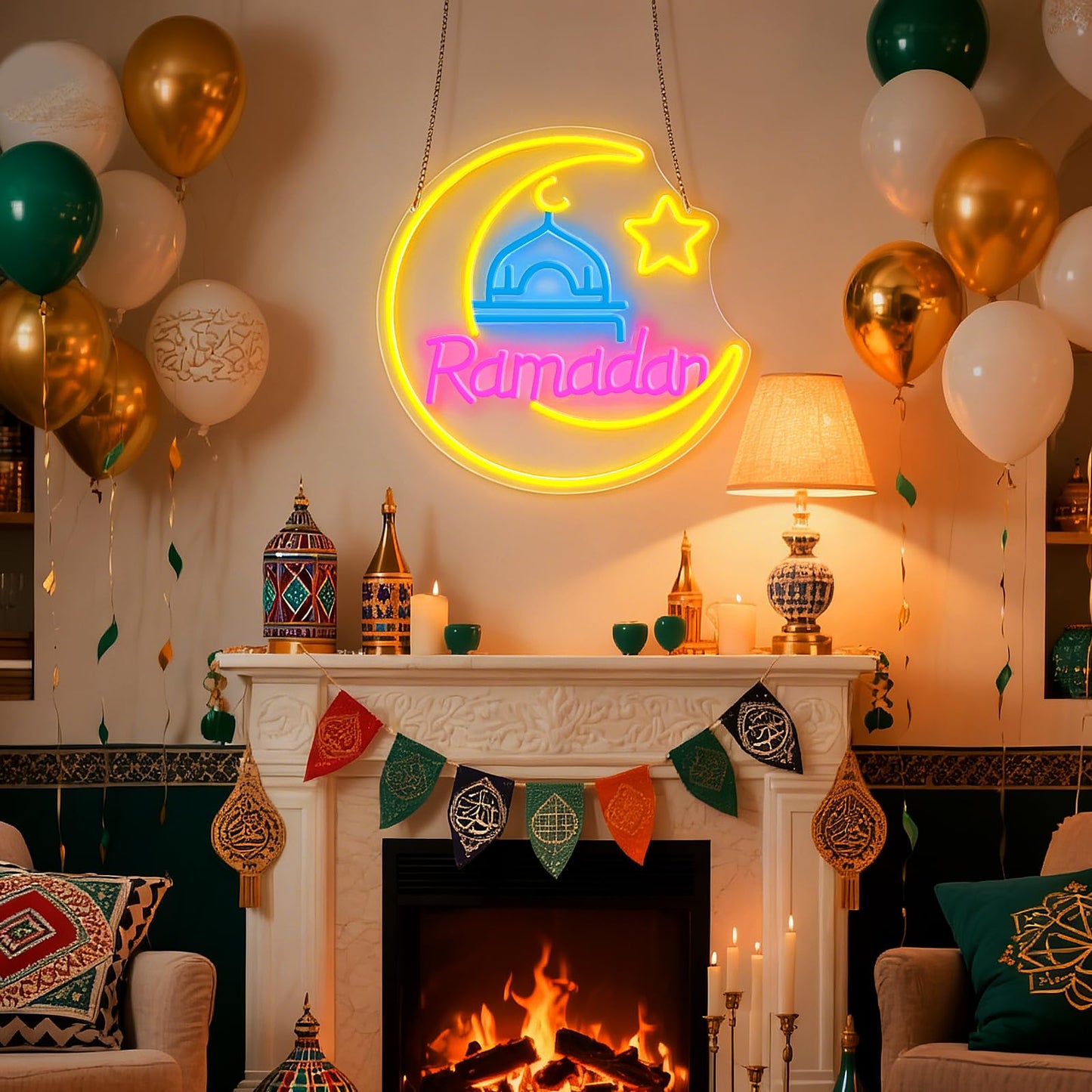 RumonZS Ramadan Kareem Neon Sign 15 in Eid Mubarak Neon Lights for Wall Decor Muslim Islamic Led Light Sign for Ramadan Mubarak Ramadan Kareem Sign Islamic Muslim Home Bedroom Party Decor Gift