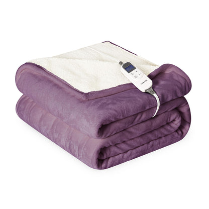 Heat Blanket 50”x60” Throw,Soft Flannel & Sherpa Reversible Electric Blanket with 10 Heat Settings,12 Timer Setting and 3 Hours Auto-Shut Off,ETL Certified Machine Washable,Light Brown