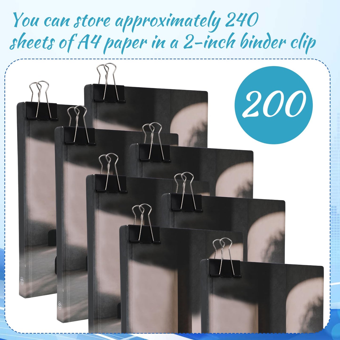 Jetec 200 Pcs Extra Large Binder Clips Bulk 2 Inch Metal Jumbo Binder Clips Office Supplies Black Paper Clamps for Teachers Students Office Business Supplies