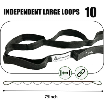 Stretching Strap Yoga Strap with Loops, Stretch Straps for Physical Therapy, Non-Elastic Exercise Strap for Pilates, Dance and Gymnastics with Workout Guide (Purple+Black)