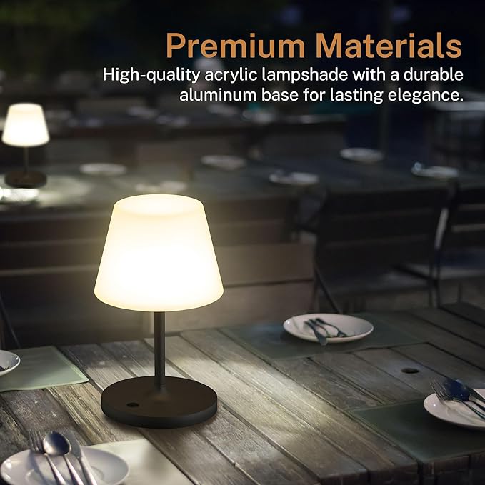Outdoor Battery Operated Table Lamp & Power Bank - 5000mAh Rechargeable Battery Powered, Touch Dimmable, 3 Color Temperatures, IP44 Waterproof Lamp Light for Home, Patio Use - 9.6 In Modern Black