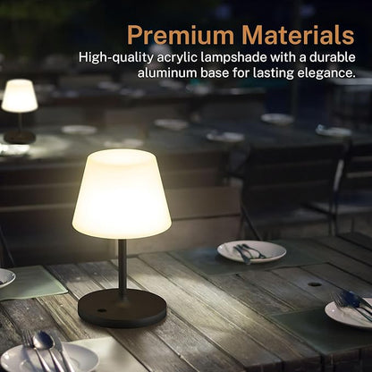 Outdoor Battery Operated Table Lamp & Power Bank - 5000mAh Rechargeable Battery Powered, Touch Dimmable, 3 Color Temperatures, IP44 Waterproof Lamp Light for Home, Patio Use - 9.6 In Modern Black