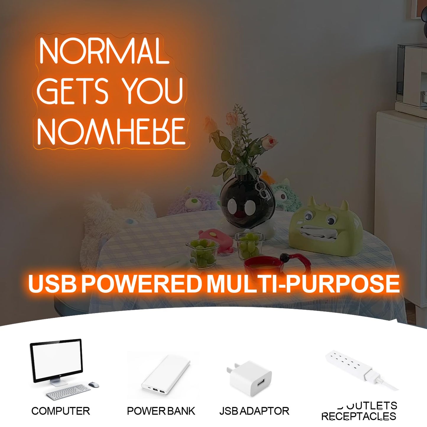NORMAL GETS YOU NOWHERE Neon Sign, Light Office, Interior Design, Unique Gift, Quote Wall Art Led Light, Affirmation Neon Light for Beauty Salon Home, Party, Gift, Office, Bedroom, Man Cave-Orange-16.5"x12.2"