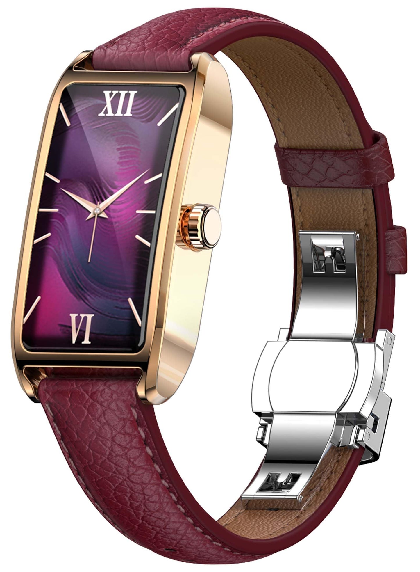 Amoled Laies Smart Watch for Women Smartwatch with Leather Strap Heart Rate Stress Sleep Monitor 12 Sports Modes Fitness Tracker Watch Notifications Music & Camera Control Waterproof iOS Android
