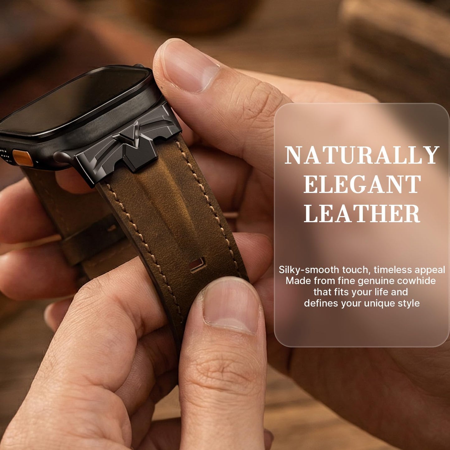 DABAOZA Leather Band Men Compatible for Apple Watch Ultra 3/2 Band 49mm 46mm 45mm 44mm,Genuine Leather Matel Replacement Strap for iWatch Ultra 3 2 1 Series 11 10 9 8 7 6 5 4 SE 3 2 1（Black/Walnut）