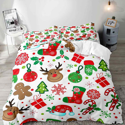 LUVIVIHOME 3PCS Christmas Duvet Cover Queen, White Duvet Cover, Boys Girls Kids Bedding, Cute Reindeer Snowflake Gingerbread Candy Cane Holiday Christmas Comforter Bedspread Quilt Cover 2 Pillow Cases