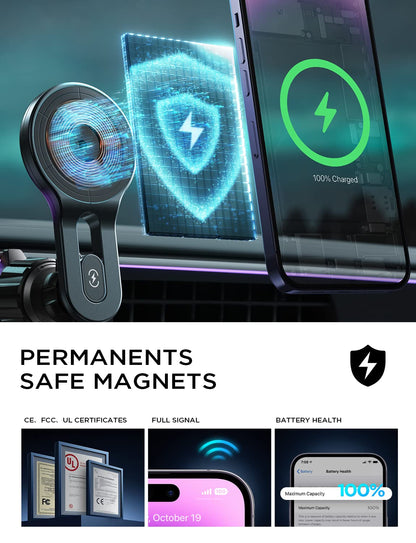 LISEN for iPhone 17 MagSafe Car Mount Charger, [Safer & Faster] Vent Magnetic Wireless Car Charger, Car Vent Phone Mount Charger Fits iPhone 17Pro/ Max/Air 16 15 14 13, Samsung with MagSafe Case