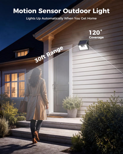 Peasur Solar Lights Outdoor Motion Sensor, 6 Pack 140 LED Solar Powered Fence Light Waterproof, 3 Modes Security Wall Lighting for Outside Yard Deck Garden