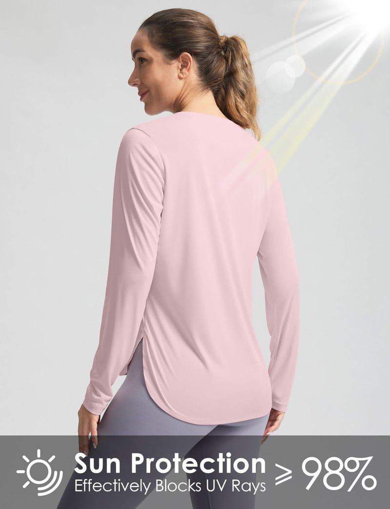 Women's Sun Shirts UPF 50+ Long Sleeve UV Protection Shirt Lightweight Quick Dry Workout Hiking Tops for Women(Seashell Pink,XL)