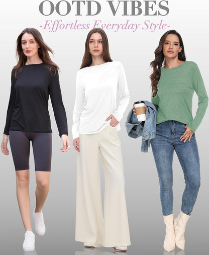 GAYHAY Long Sleeve Shirts for Women - Fall Winter Clothes Crew Neck Casual Tops Loose Fit Tees Fashion Outfits 2025