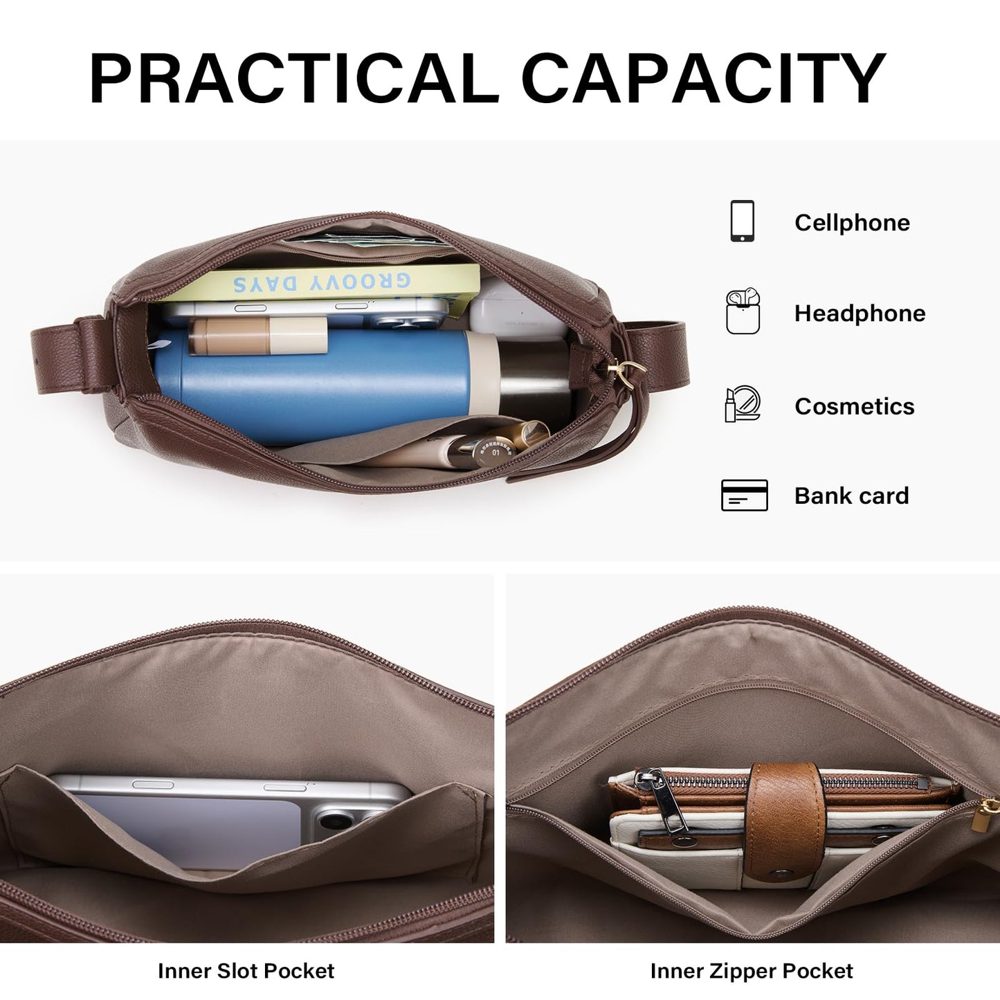CLUCI Brown Shoulder Bag for Women, Cute Purses and Handbag, Soft Hobo Bag Clutch Purse with Adjustable Wide Shoulder Strap