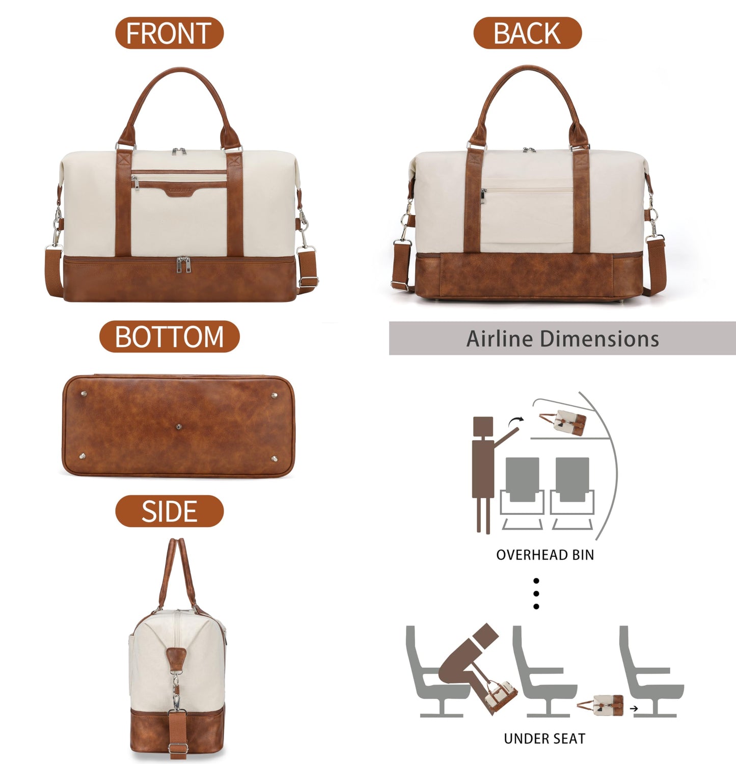 Oeihuivt Weekender Bags for Women - 21 Inch Large Travel Duffel Bag 3-Piece Set with Shoe Compartment, Heavy-Duty Canvas & Leather Carry On Overnight Tote (Airplane Approved)