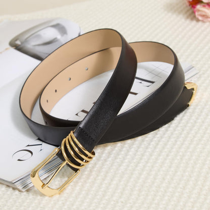 Fianmy Women's Leather Belts for Jeans Dresses Pants Fashion Waist Belt Elegant Ladies Belts for Women with Gold Buckle (Black Gold Buckle, XXL:Fit Waist Size 43"-48")