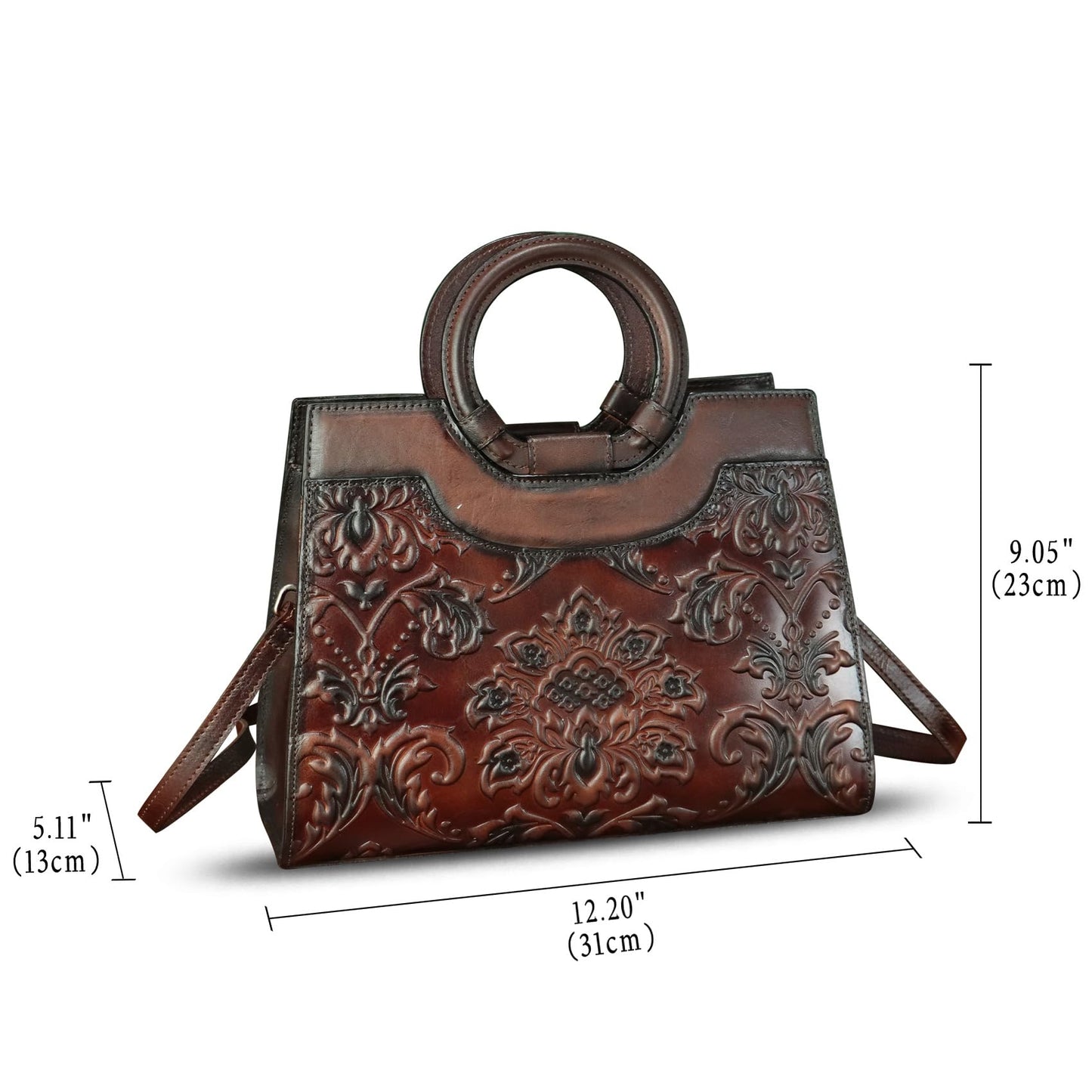 Genuine Leather Purses and Handbags for Women Vintage Embossed Leather Crossbody Shoulder Bag Satchel Top Handle Bags (Coffee)