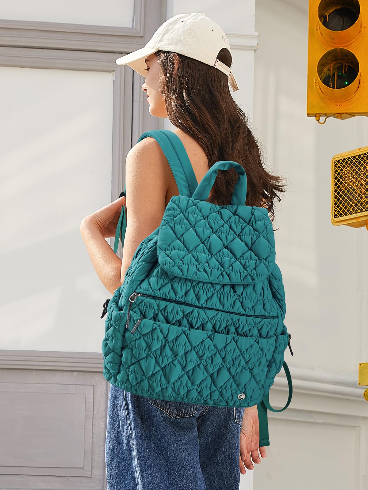 CLUCI Puffy Quilted Backpack for Women, Casual Lightweight Daypack for Women Travel Green