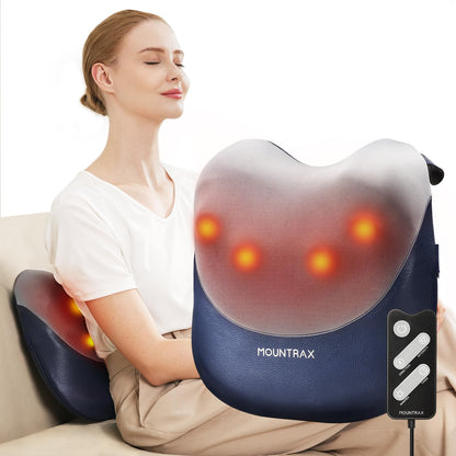 MOUNTRAX Back Massager with Heat, Gifts for Women Men, Shiatsu Neck and Back Massager for Pain Relief Deep Tissue, 3D Kneading Portable Massage Pillow for Neck, Shoulders and Full Body