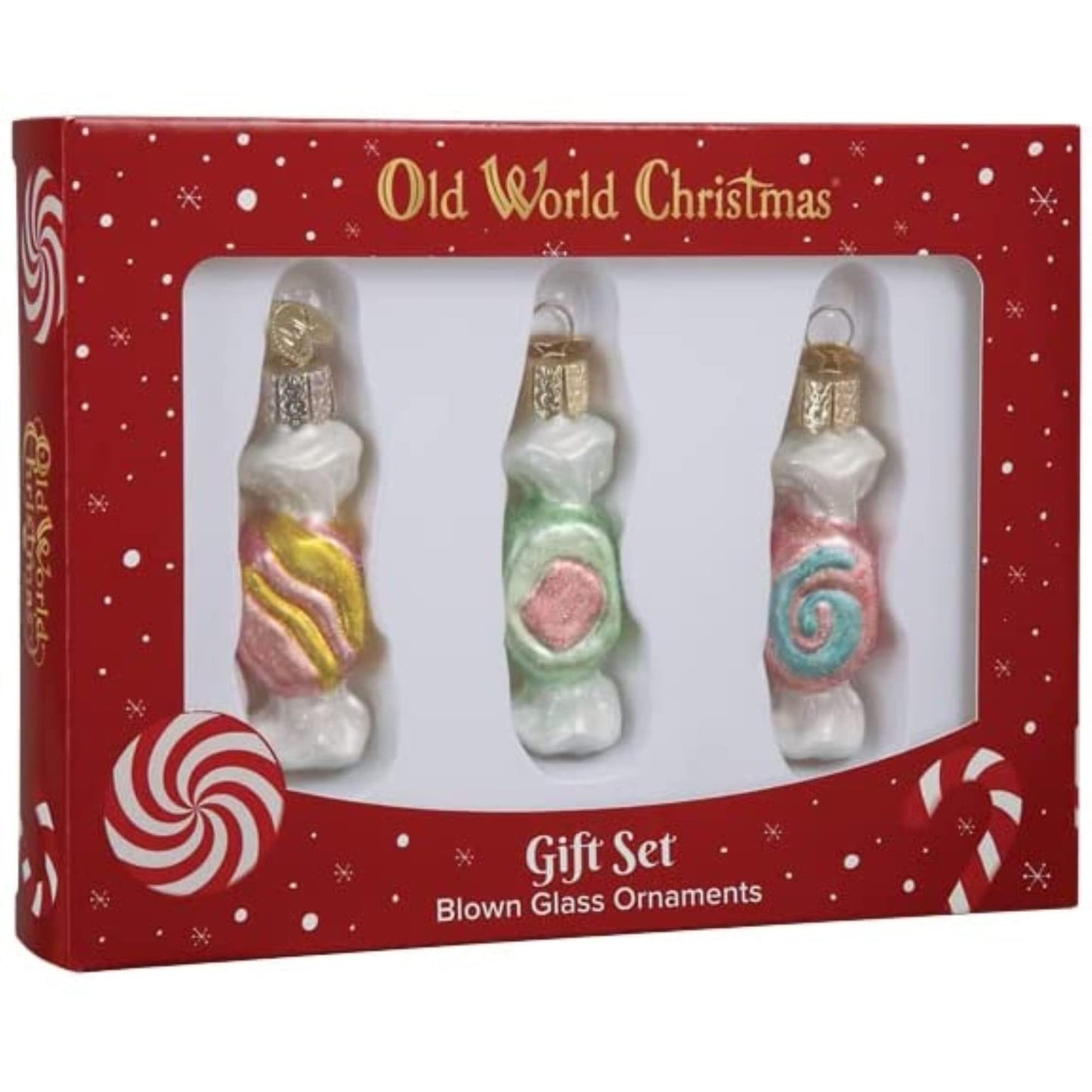 Old World Christmas Salt Water Taffy Set Glass Blown Ornament for Christmas Tree, Handcrafted Holiday Decoration, Candy Collection