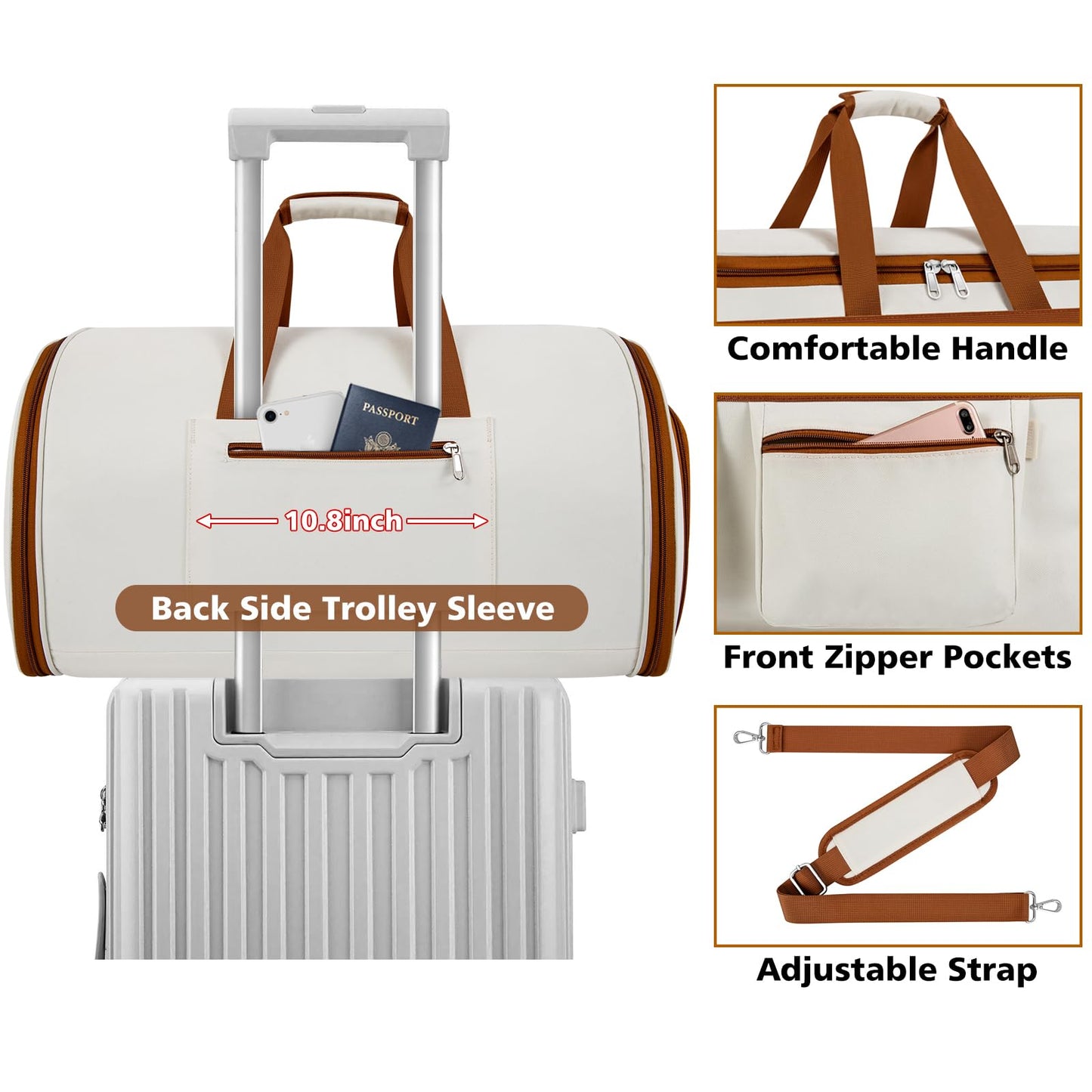 Convertible Garment Duffel Bags for Travel - Carry on Garment Duffle with Toiletry Bag Storage Bag Large Travel Duffel Bag 2 in 1 Hanging Suit Bag Weekender Bag for Men Women 3pcs Set