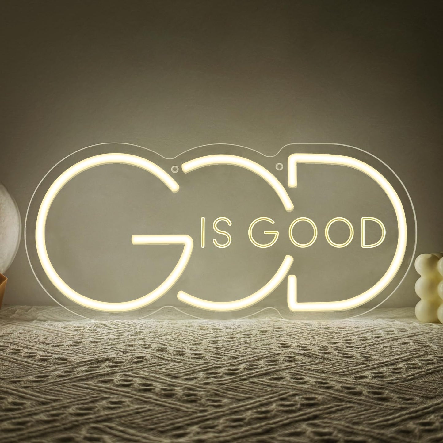 God Is Good Neon Sign for Wall Decor,Christian Warm White LED Signs for Living Room Bedroom House Club Party,God Is Good Dimmable Neon Light Gifts for Women Men USB Powered（13.4"*6.1"）