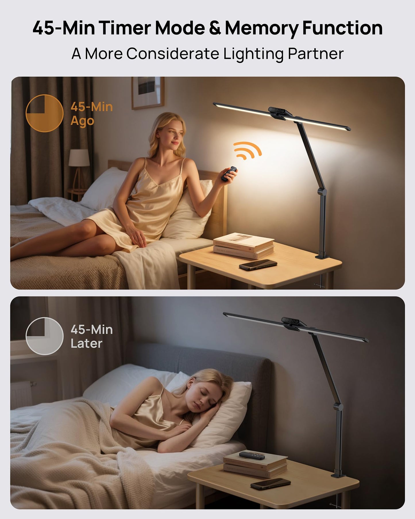 TROND LED Desk Lamp with Clamp, 29.55'' Tall Desk Light with Remote, 1500LM Bright Table Lamp, Swing Arm Clip on Light, Eye-Caring, Touch Control Dimmable for Home Office Monitor Reading Study Task